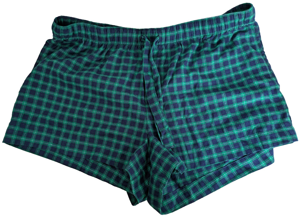 Women's Flannel Pajama Shorts Green Blue Check XL Sleepwear